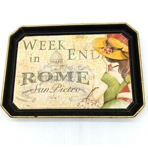 Vintage Wooden 14.5" Decorative Weekend In Rome San Pietro Tray Made In Italy